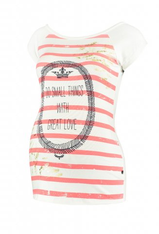 Love2wait zwangerschaps T-shirt Stripe coral