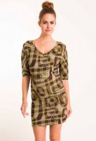 Fragile V-Neck Tunic Dress, kaki