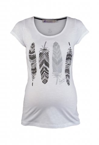 Queen Mum zwangerschaps T-shirt cotton slub 'Feathers', white